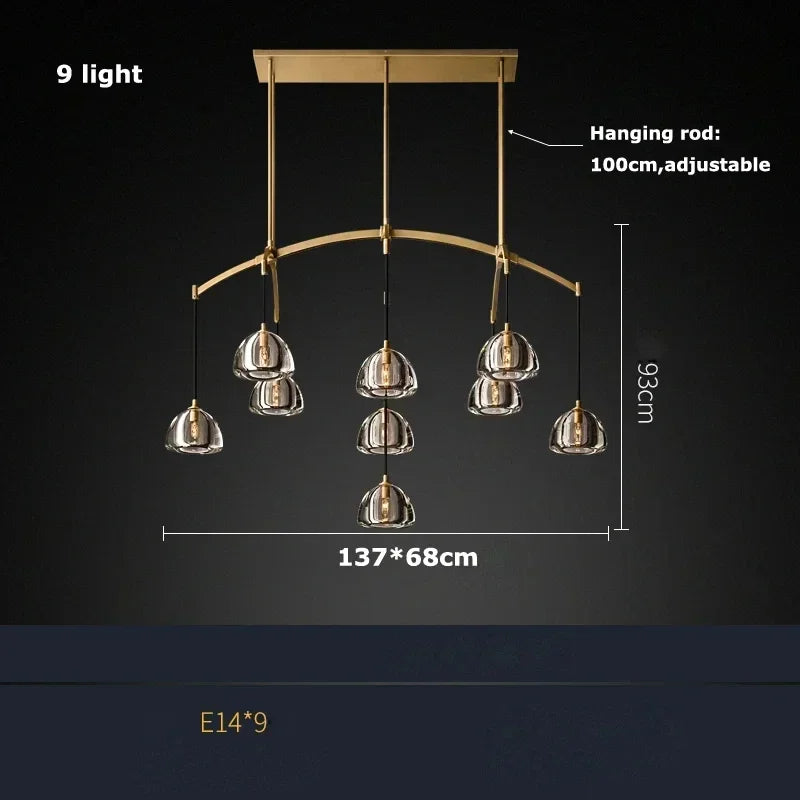 Afralia™ Black Brass Retro Crystal Copper LED Ceiling Pendant for Home Lighting