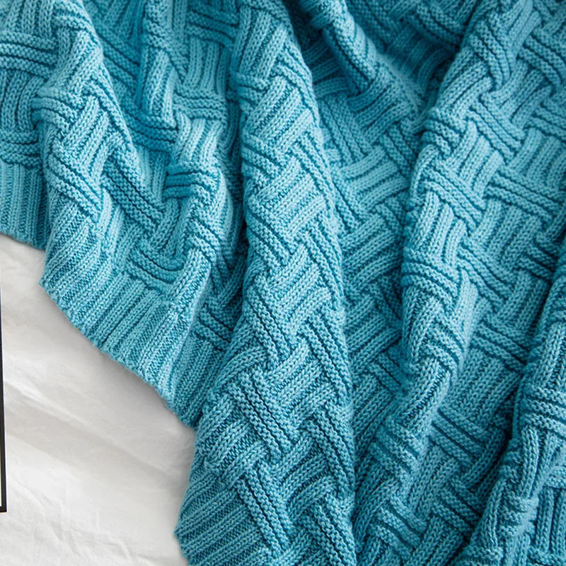 Afralia™ Cozy Jacquard Blanket: 100% Cotton Solid Color Knitted Shawl for Office or Home