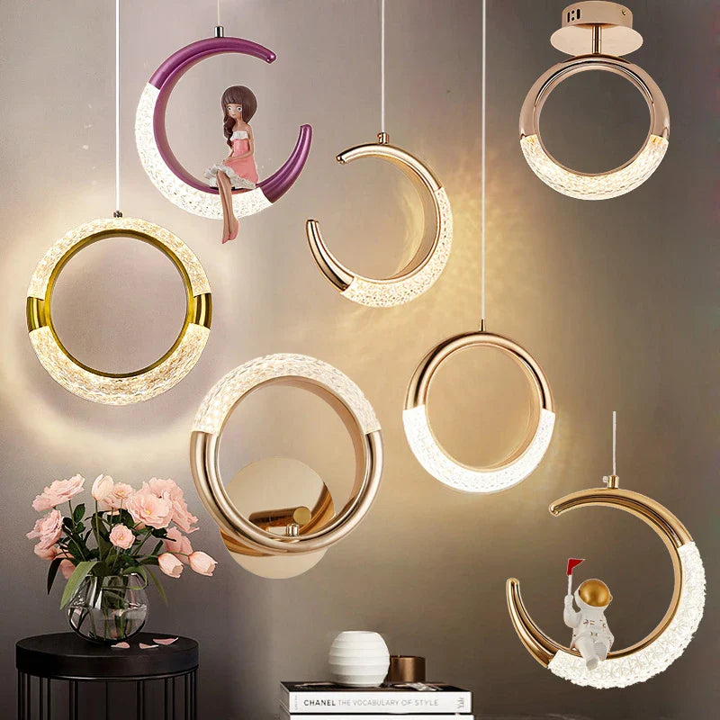 Afralia™ LED Ring and Moon Lamps Set - Modern Acrylic+Alloy Lighting Collection