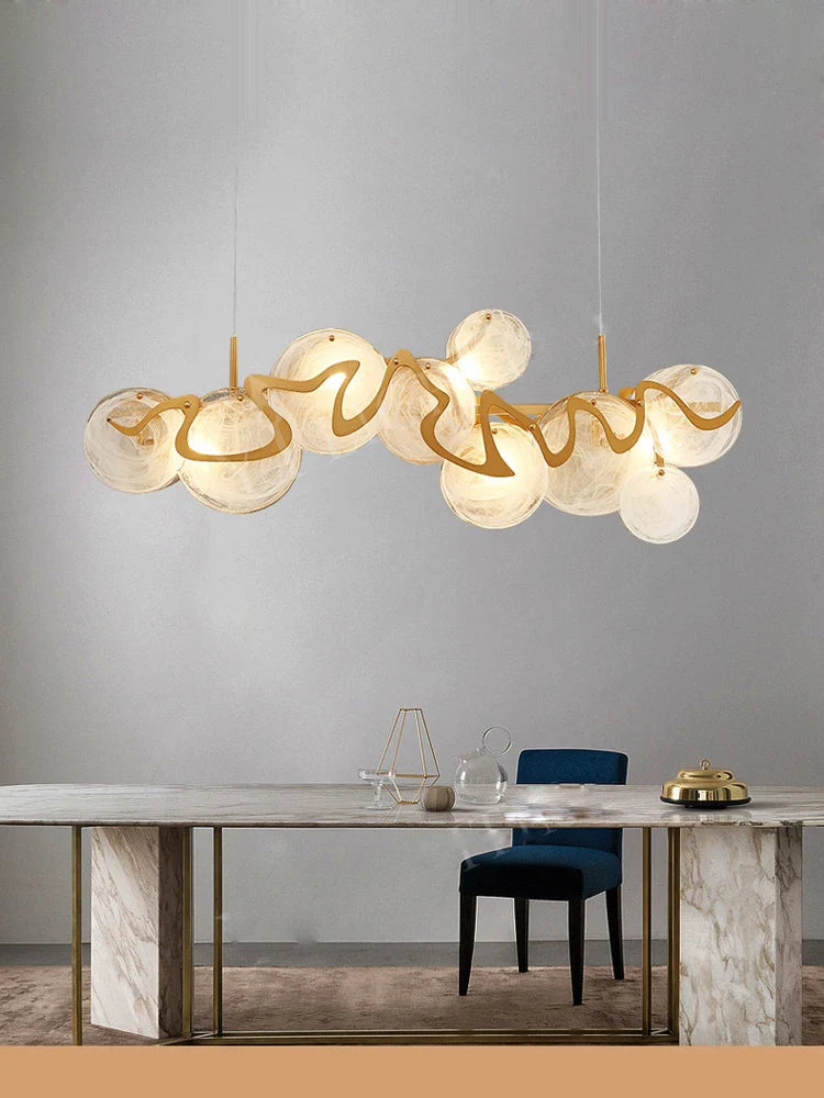 Afralia™ Gold Glass LED Chandelier Lighting for Modern Nordic Living Room Decor