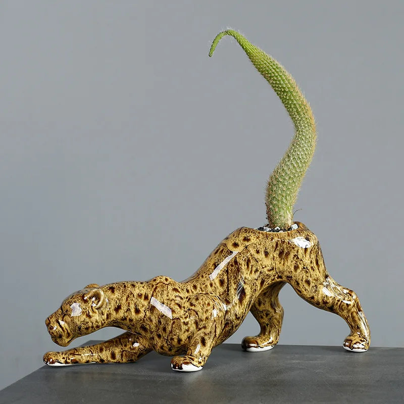 Afralia™ Ceramic Animal Flowerpot: Leopard Cheetah Cartoon Characters for Garden Plants