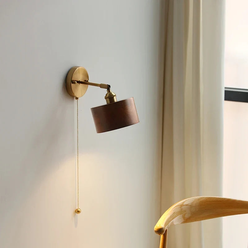 Afralia™ Walnut Wood LED Wall Lamp Sconce Rotatable Up Down Pull Chain Switch Canopy
