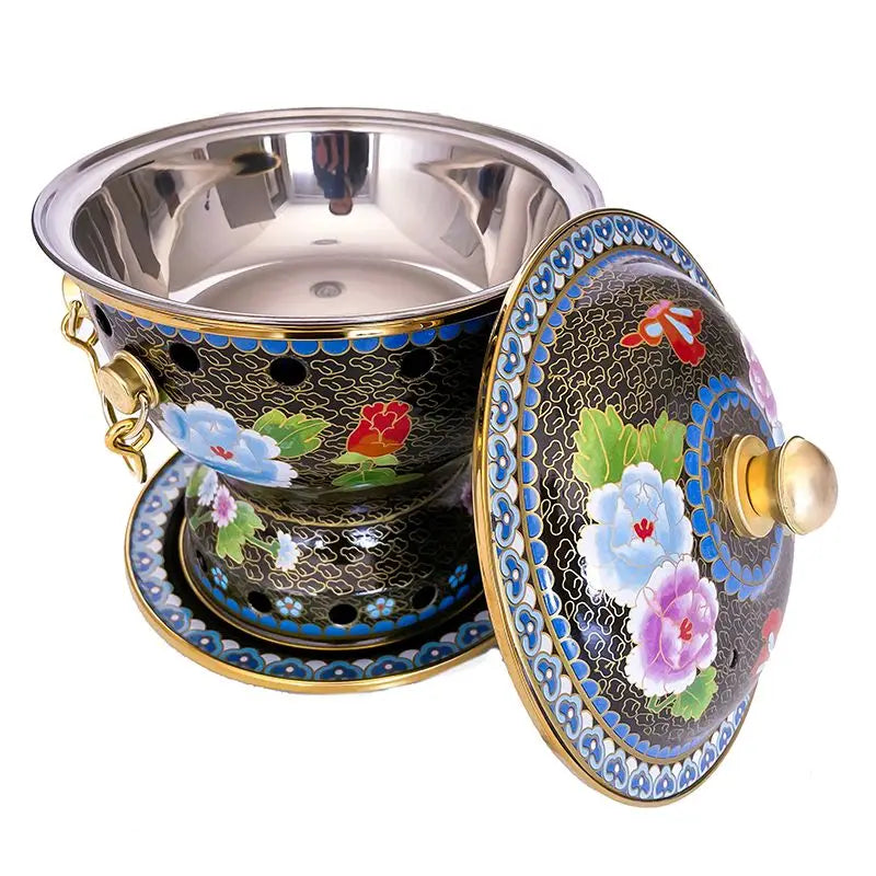Afralia™ Single Person Enamel Hotpot & Alcohol Pot Set in Pure Copper
