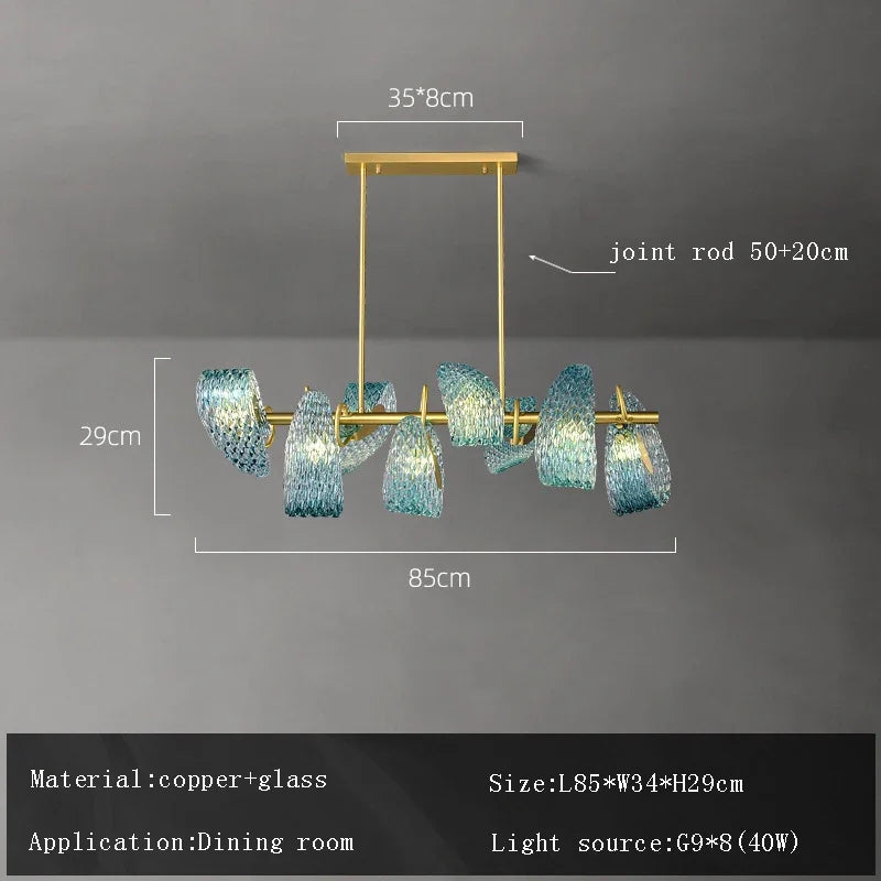 Afralia™ Peacock Blue Glass Shade Chandelier | Luxury Copper LED Pendant Light for Home Dining