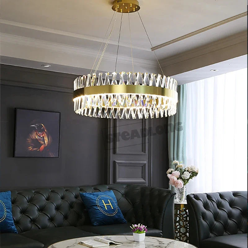 Afralia™ Modern Crystal Pendant Light Semi Round Design for Living Room, Suspension Lamp