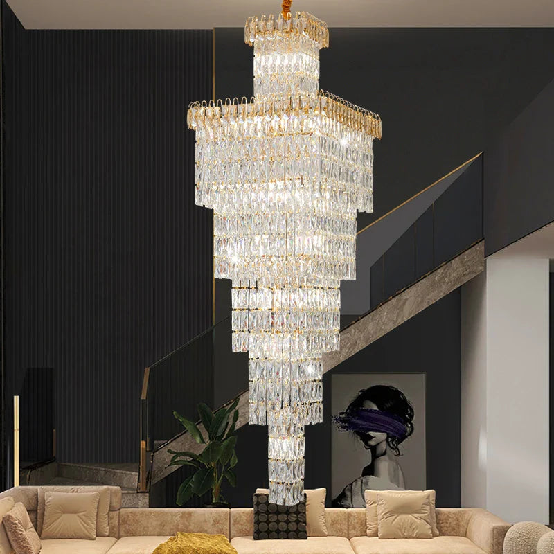 Afralia™ Crystal Hollow Stair Chandelier for Duplex Villa and Hotel Lobby