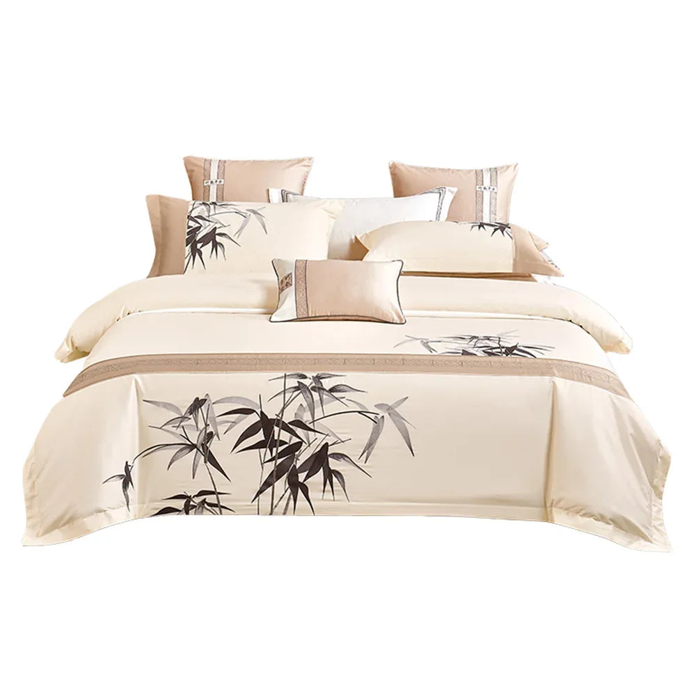 Afralia™ Pink Satin Jacquard Lotus Duvet Set 4Pcs Queen King Bedlinens