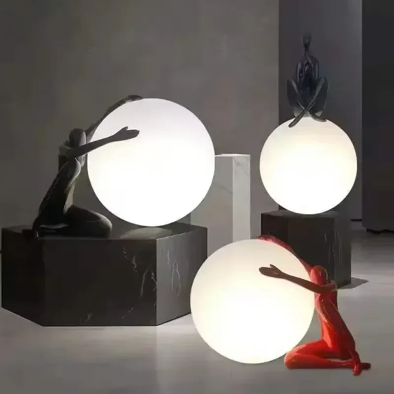 Afralia™ Ball Holding Character Resins Lamp for Living Room Bedroom