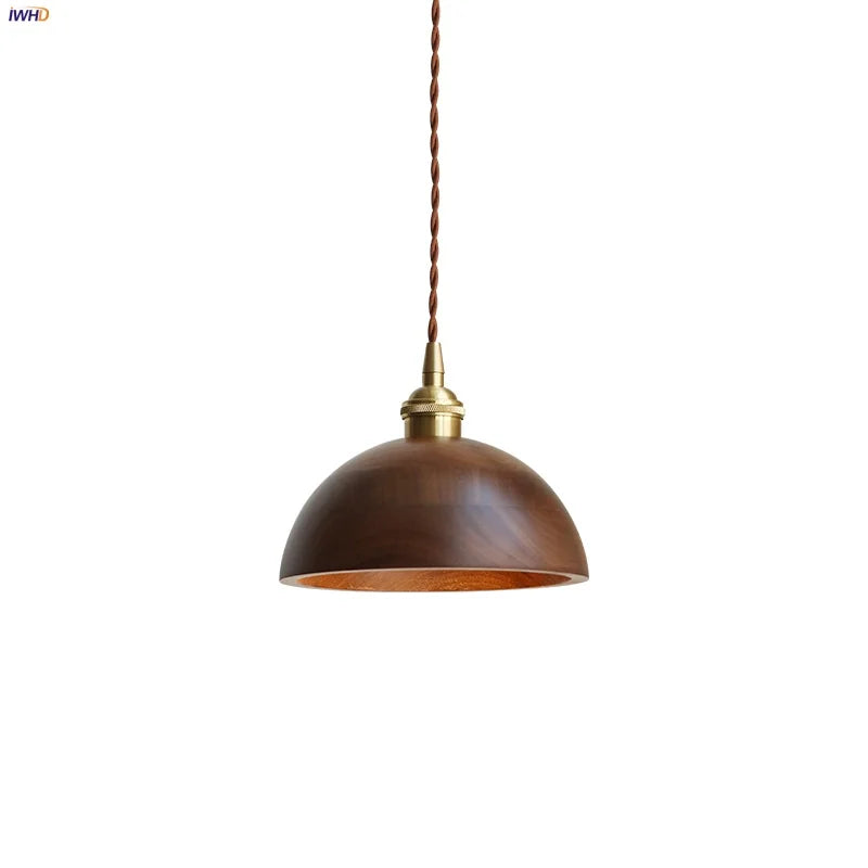 Afralia™ Walnut Wood LED Pendant Light, Modern Nordic Hanging Lamp for Home Decor