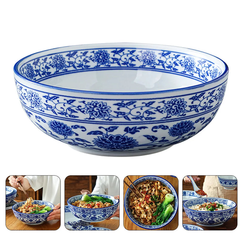 Afralia™ Blue and White Ceramic Soup Bowl - Perfect for Noodles and Soups