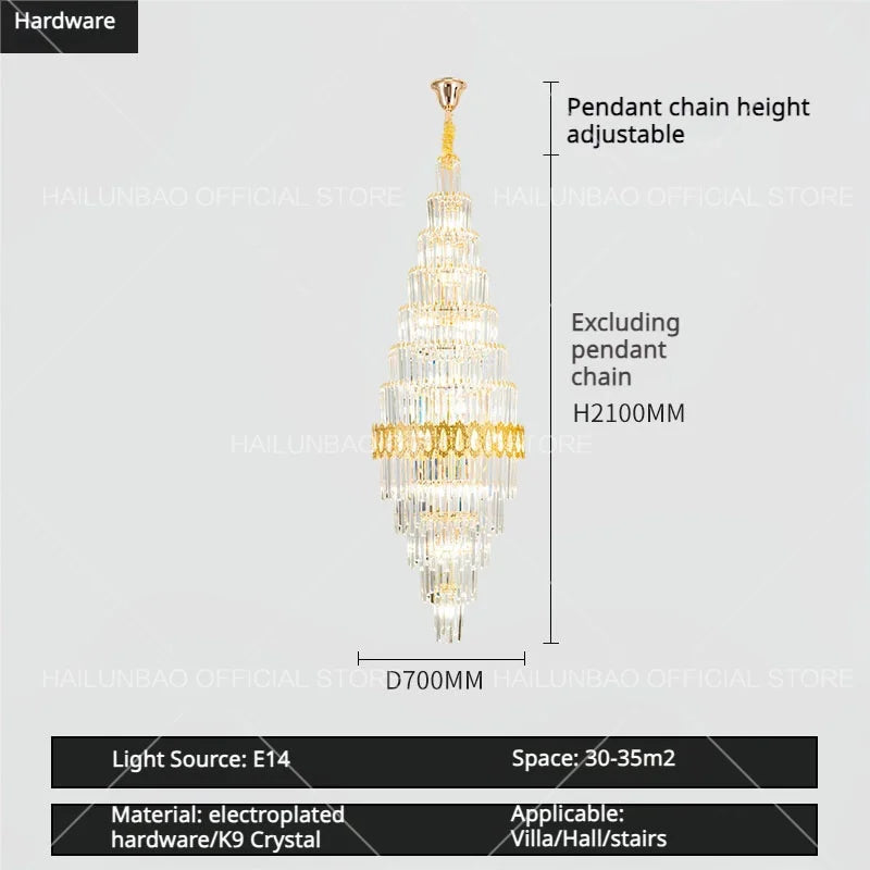 Afralia™ Hollow Spiral Staircase Chandelier | Modern Long Crystal Light for Villa Livingroom