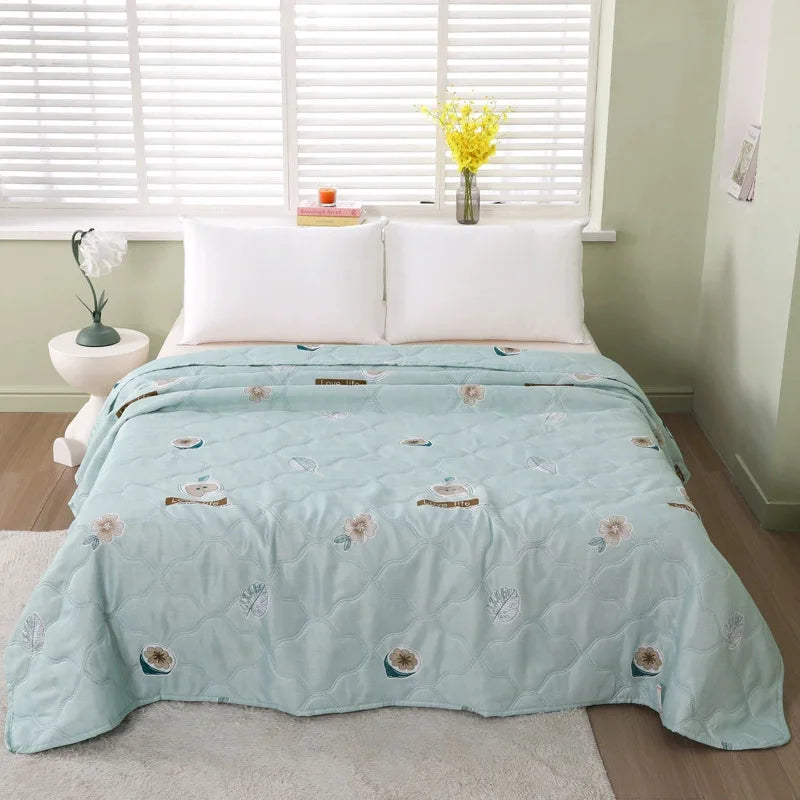Afralia™ Fashion Flower Printed Cotton Jacquard Quilted Comforter - Lightweight & Breathable Summer Blanket