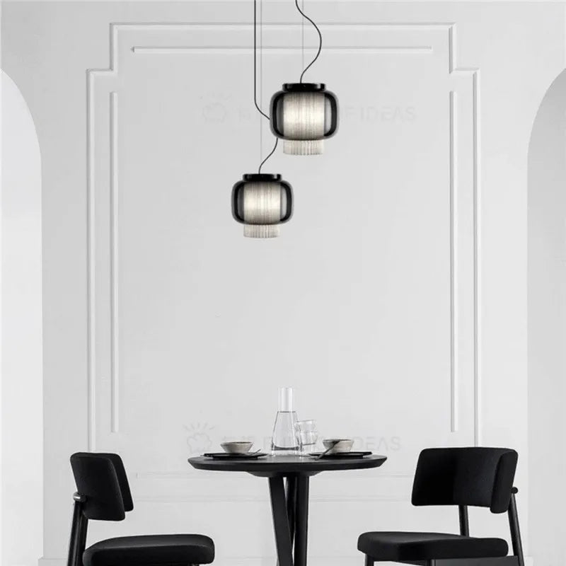 Afralia™ Manila Glass Lantern Pendant Light for Kitchen Living Room Bedroom Retro Decor