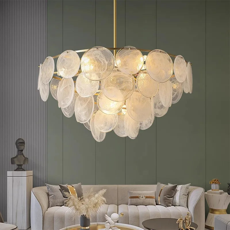Afralia™ Copper Glass Ceiling Chandelier Dimmable Luxury Round Home Decor Lighting