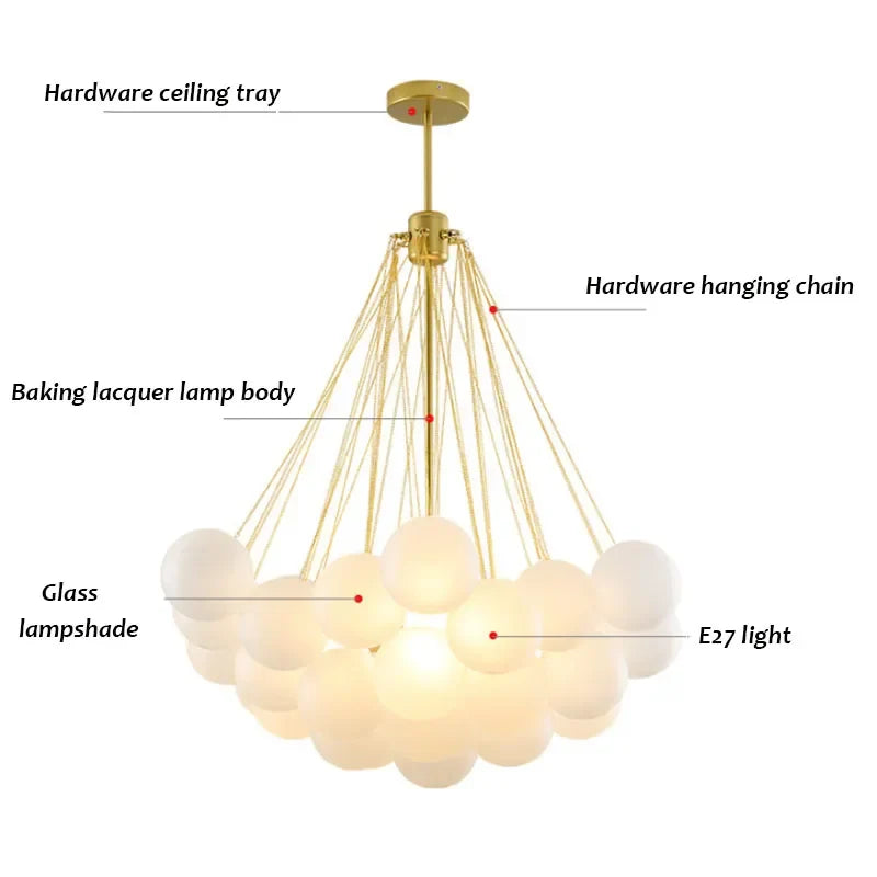 Afralia™ Glass Chandelier: Nordic 19/37 Ball LED Lighting, Black Gold Pendant for Home Décor