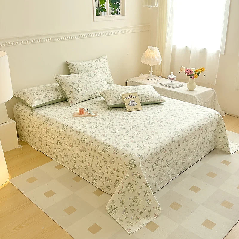 Afralia™ Vintage Plant Floral Cotton Flat Sheet Set with Pillowcases