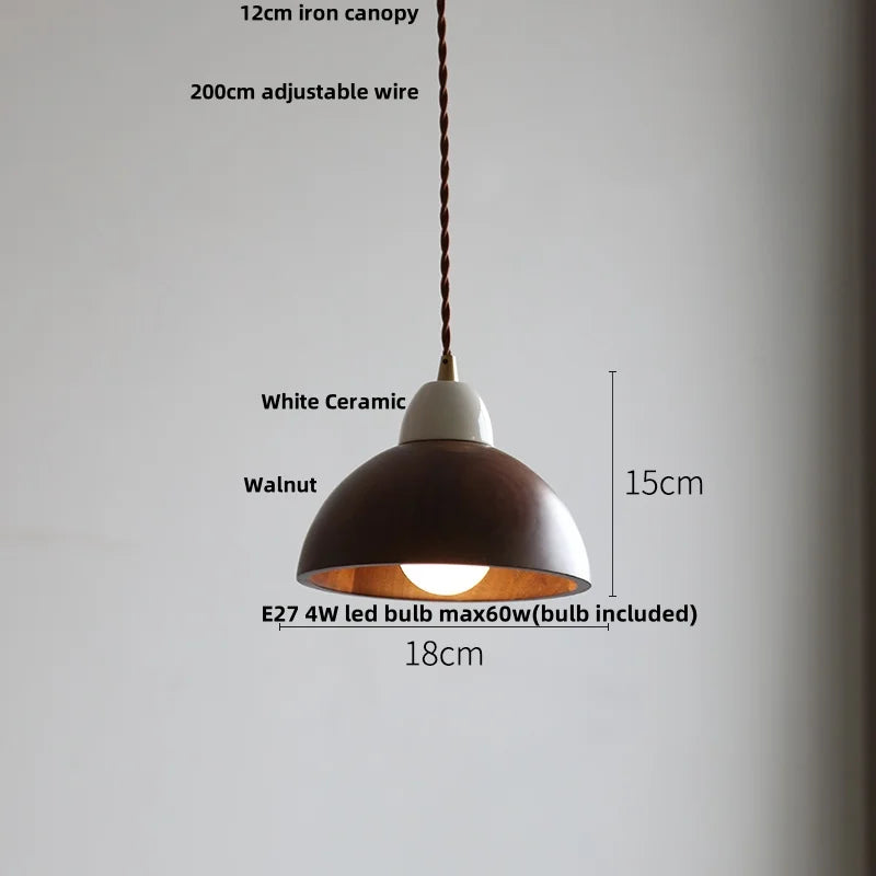Afralia™ Ceramic Walnut Pendant Light with LED, Adjustable Hanging Lamp