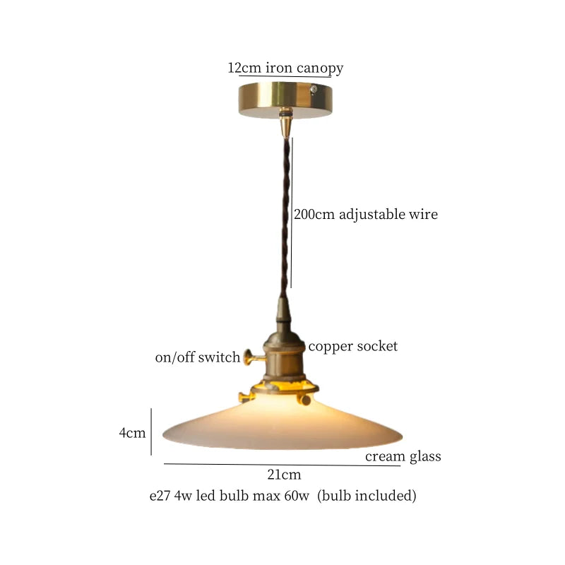 Afralia™ Cream Glass Ball LED Pendant Light for Kitchen Living Room Nordic Vintage Copper