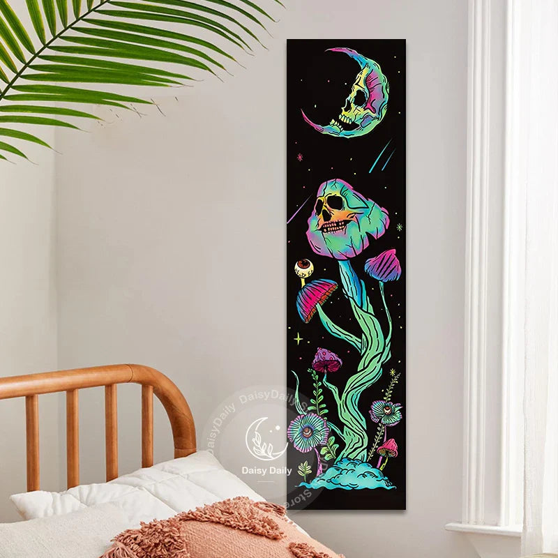 Afralia™ Sun Moon Vertical Skull Floral Galaxy Tapestry Space Wall Hanging