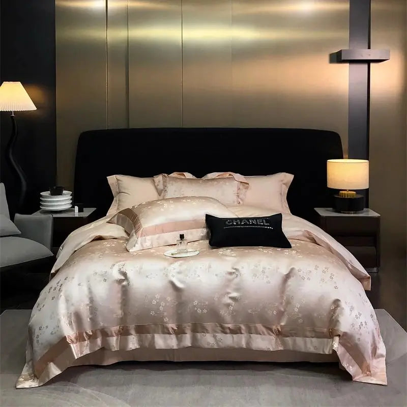 Afralia™ Brocade Satin Jacquard Luxury Cotton Bedding Set - Duvet Cover, Sheet, Pillowcases
