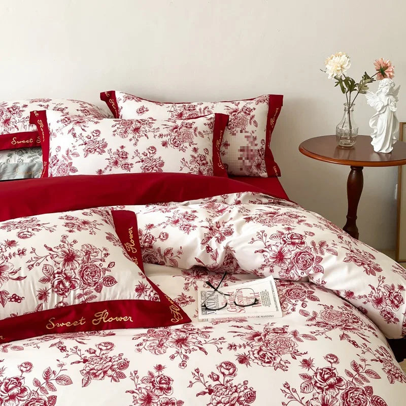 Afralia™ Cotton Wide Edge Bedding Sets with Embroidered Comforter Kit for Four Seasons