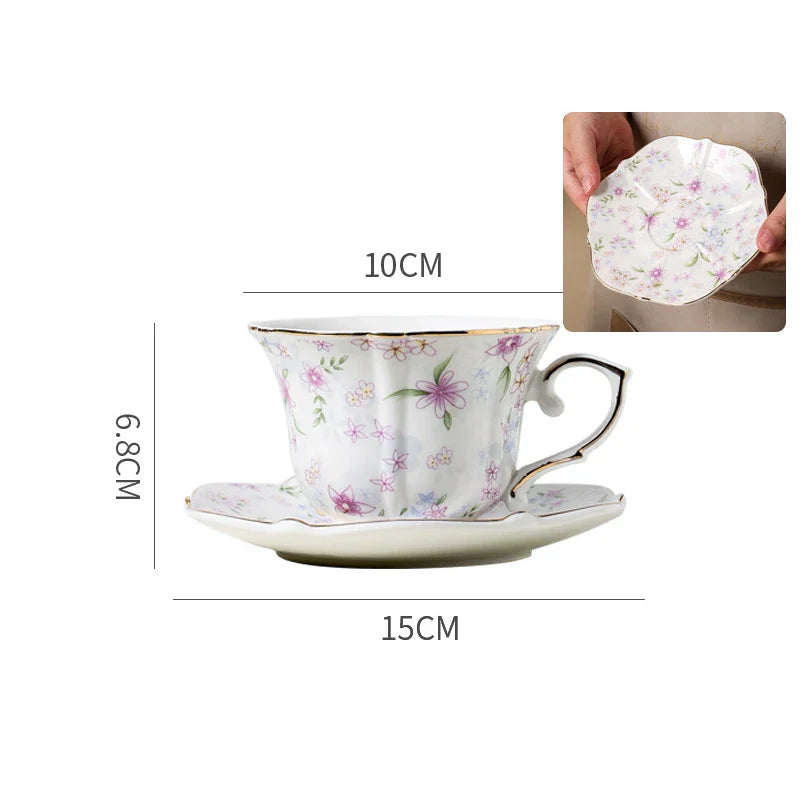 Afralia™ Floral Print Gold Edge Porcelain Coffee Mug Teacup