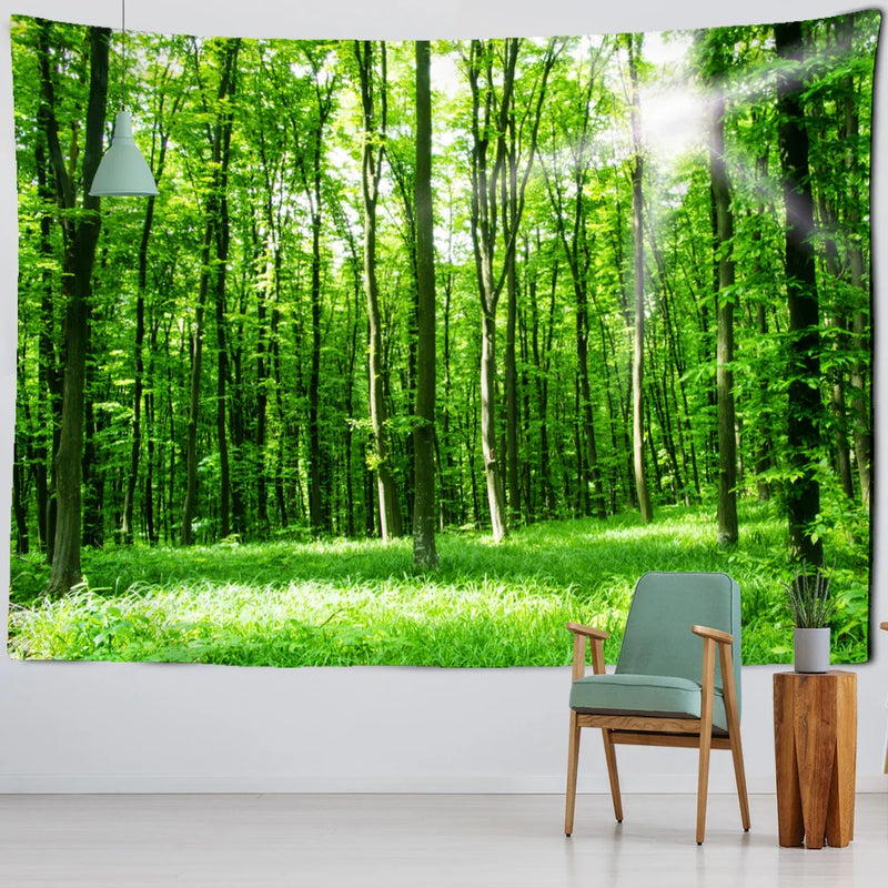 Afralia™ Tropical Forest Tapestry Wall Hanging - Boho Style Nature Scenery Home Decor