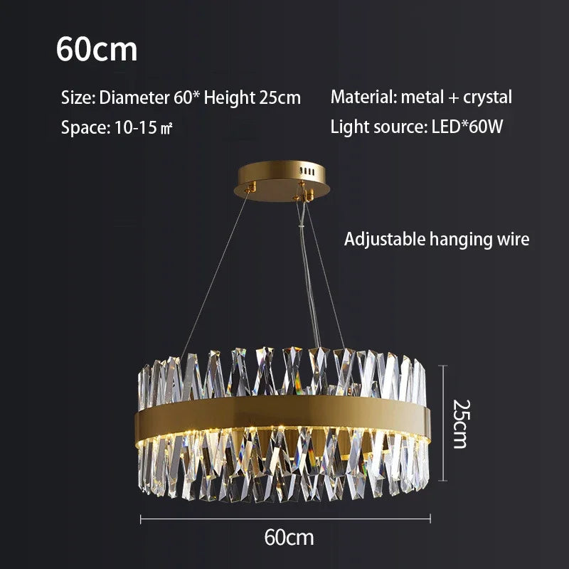 Afralia™ Brushed Gold Rings Crystal Chandelier Ceiling Lamp