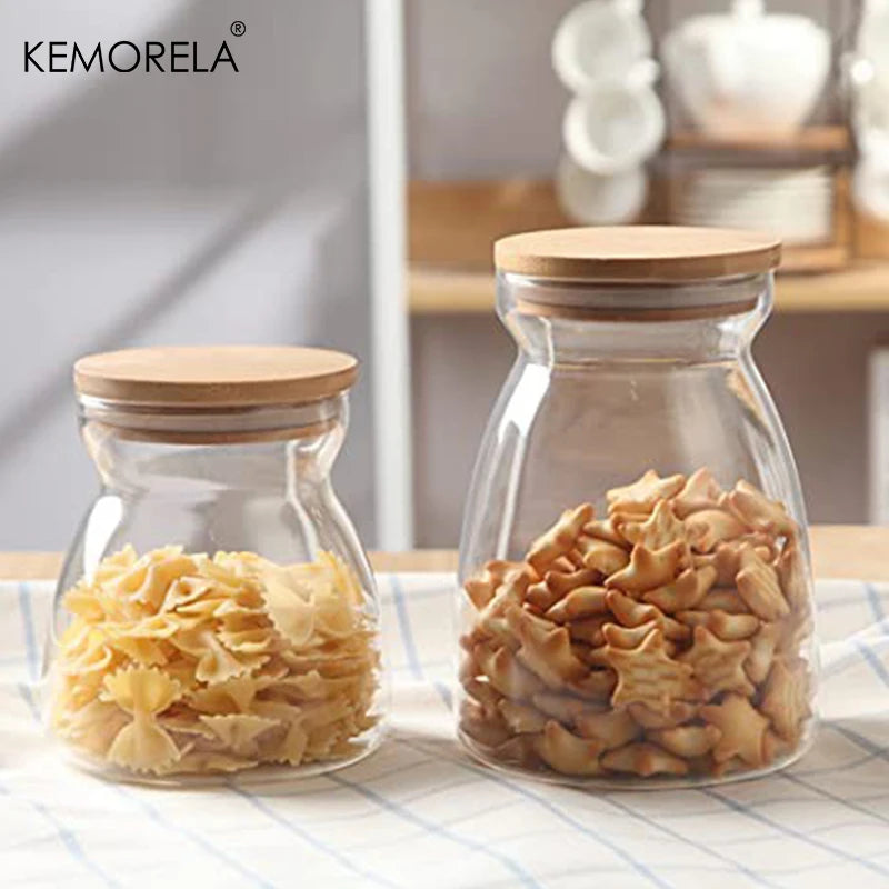 Afralia™ Glass Airtight Canister with Wood Lid - Food Storage Solution for Kitchen