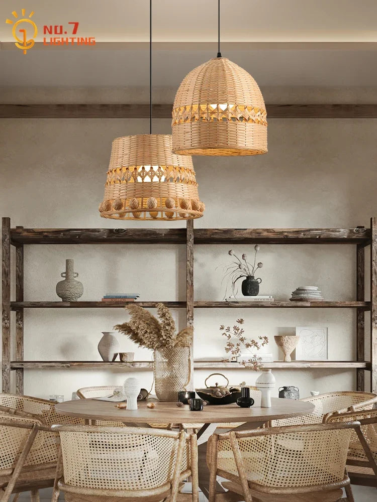 Afralia™ Bamboo Weave Pendant Light LED E27 Modern Zen Decor Restaurant Bar Tea Room