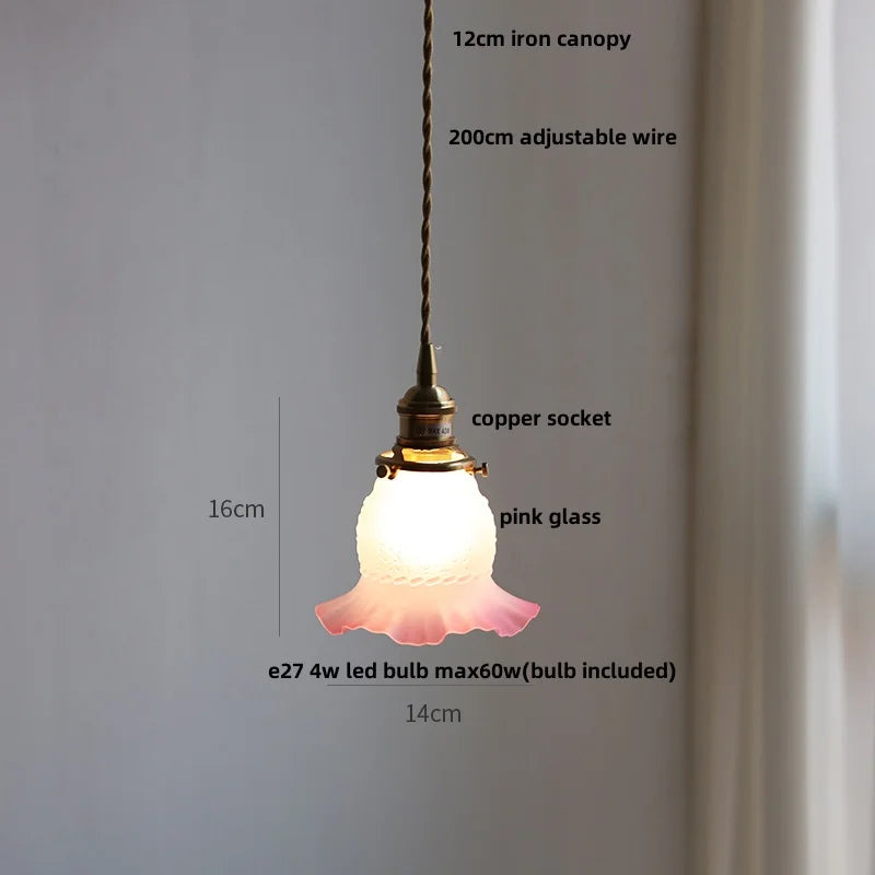 Afralia™ Copper Canopy LED Pendant Light Fixture Green Glass Hanging Lamp