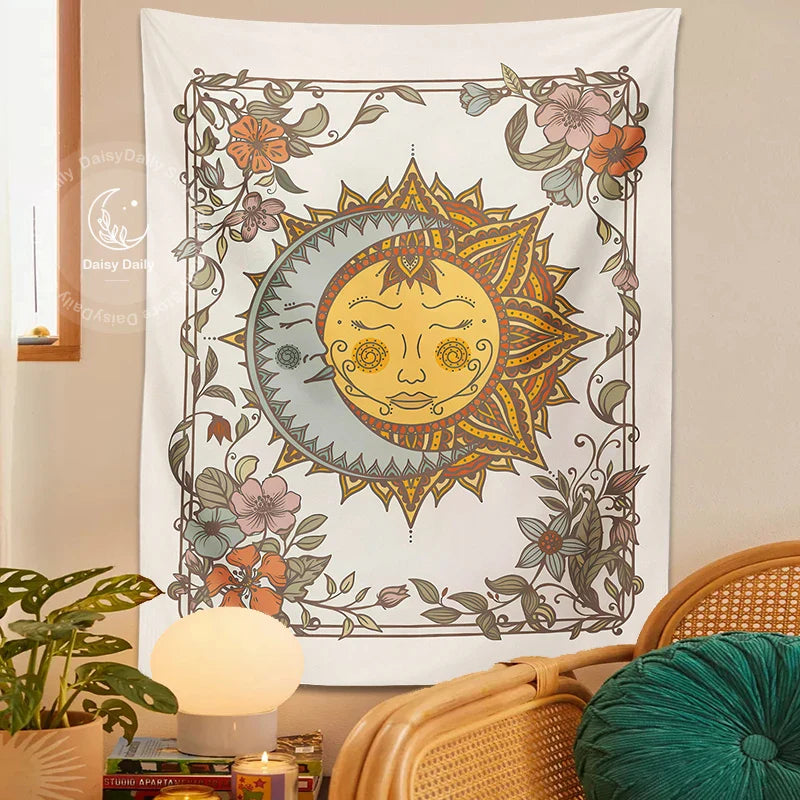 Afralia™ Celestial Sun Moon Tapestry Wall Hanging for Home Decor and Boho Aesthetic