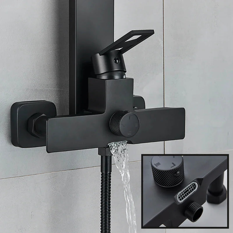 Afralia™ Matte Black Bathroom Shower Faucet Set Mixer - Wall Mounted Luxury Design