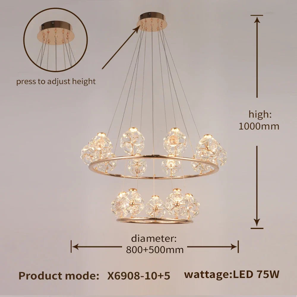 Afralia™ Sunflower Crystal Chandelier: Luxury Gold & Black LED Pendant Light
