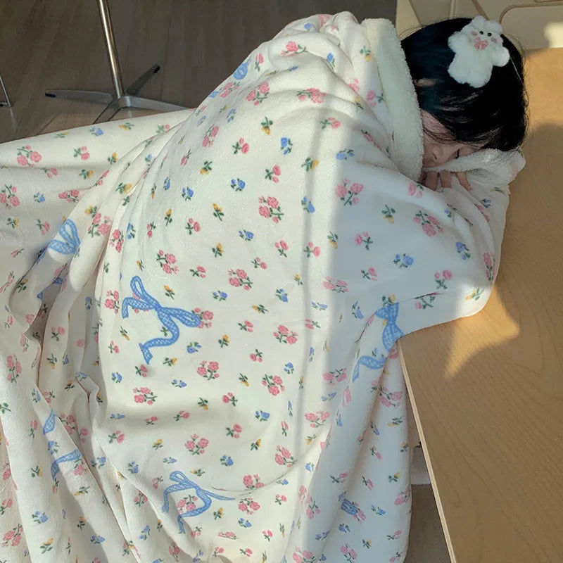 Afralia™ Korean Cartoon Plush Blanket, Soft Nap Sofa Cover for Home Dormitory