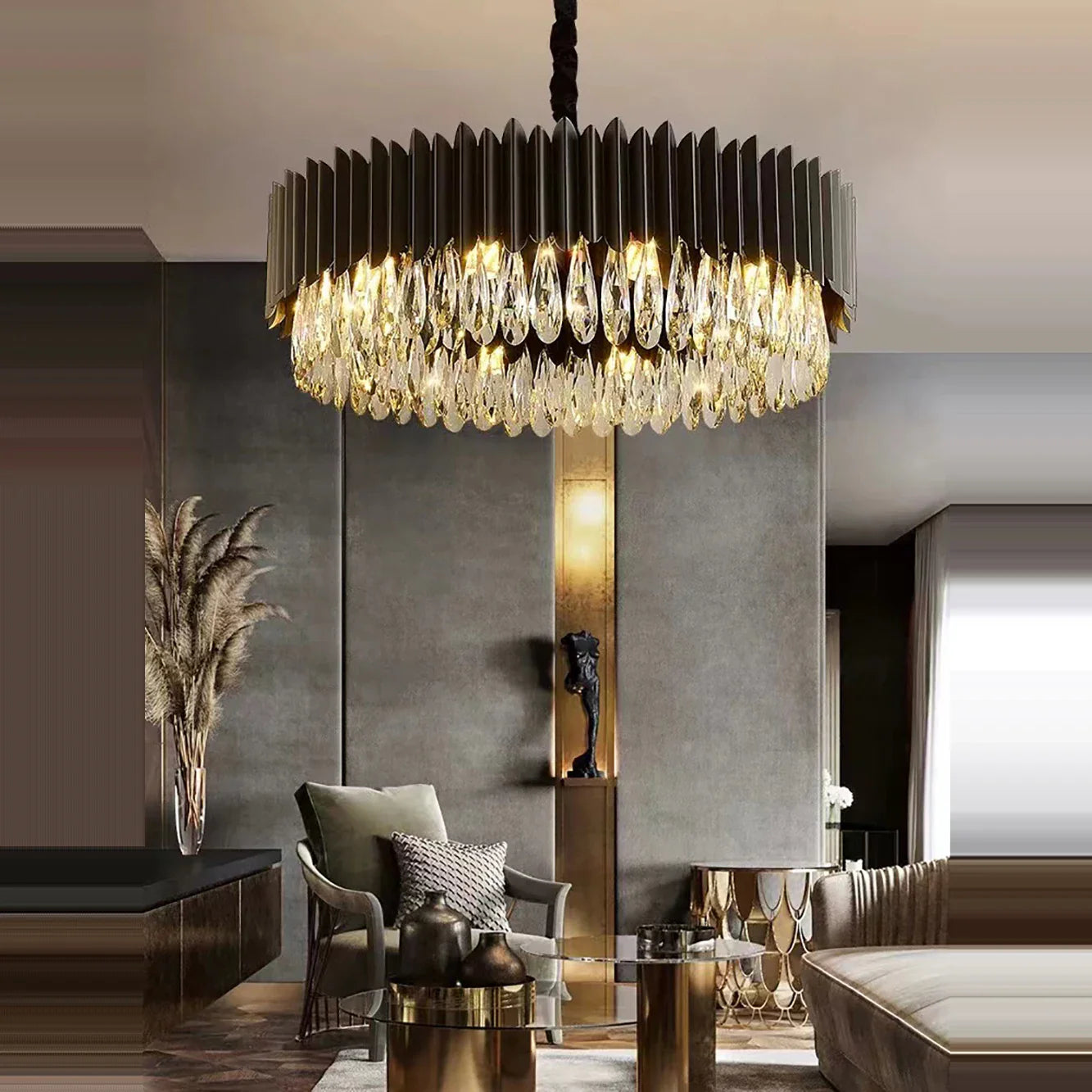 Nordic Crystal Water Droplet Pendant Lights by Afralia™ - Round Dimmable Lamp for Home Lighting