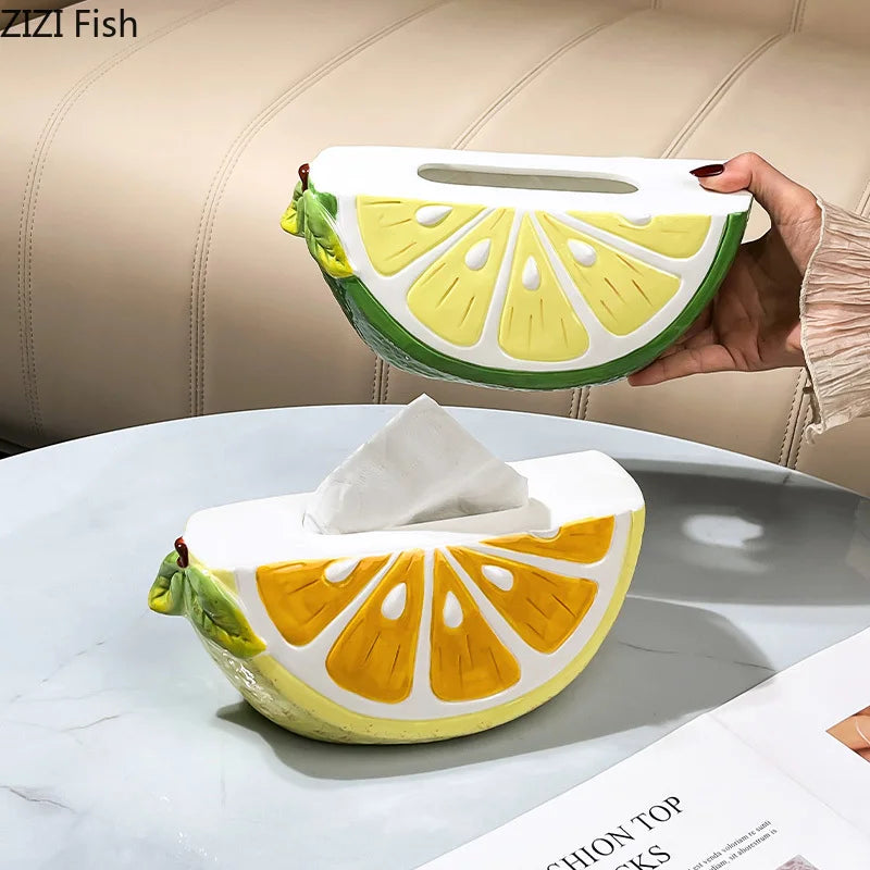 Afralia™ Lemon Ceramic Tissue Box - Cute Table Decoration - Bedside Paper Towel Case