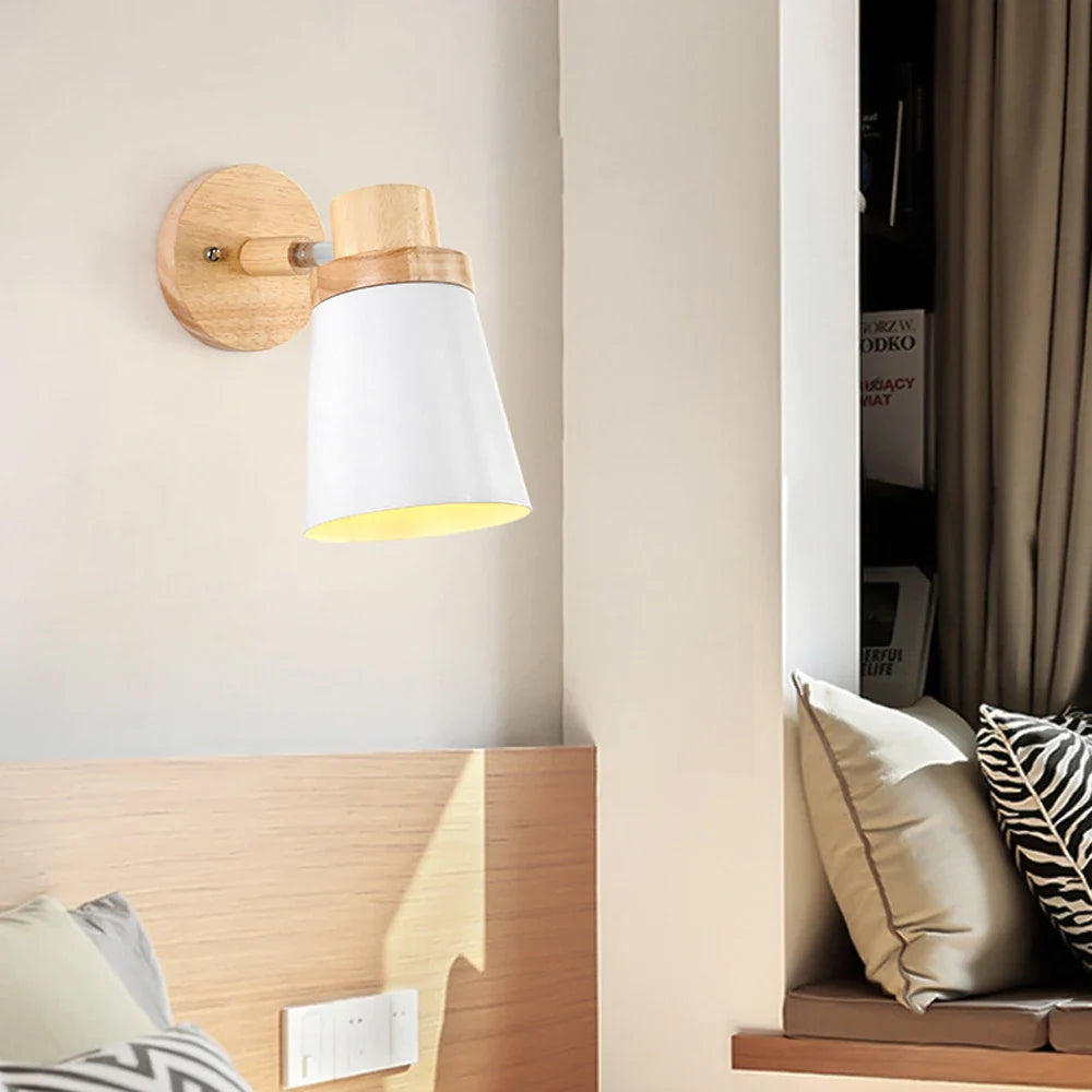 Afralia™ Wooden Wall Light Bedside Lamp Shade Modern Nordic E27 LED Sconce Living Room Lighting