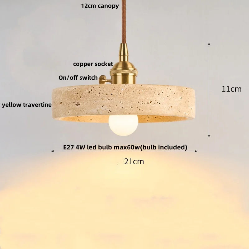 Afralia™ LED Pendant Lamp Yellow Travertine Japanese Style Adjustable Hanging Lights