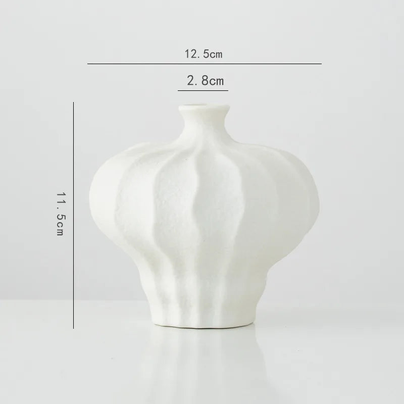 Afralia™ White Ceramic Irregular Fold Calabash Vase - Room Decoration Floral Arrangement Pot