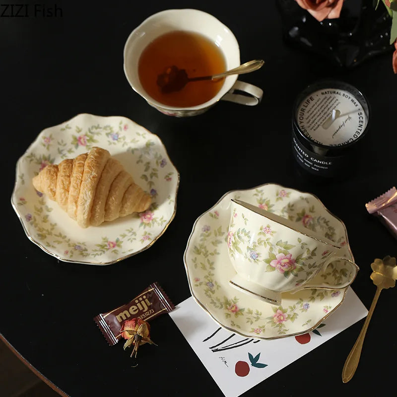 Afralia™ Gold-plated Classical Ceramic Cup & Saucer Set for Dining Table Coffee Afternoon Tea