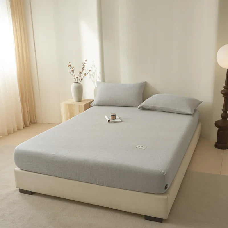 Afralia™ Cotton Fitted Sheet: Wrinkled Yarn, Nordic Comfort, All Seasons Bed Cover