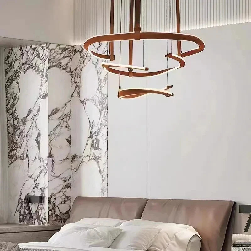 Afralia™ Modern Leather Ring Chandelier for Minimalist Living Room Villa Restaurant Hall