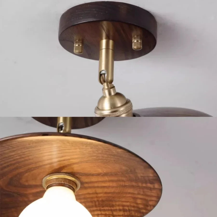 Afralia™ Retro Wood LED Ceiling Light Fixture Copper Rotate Luminaire