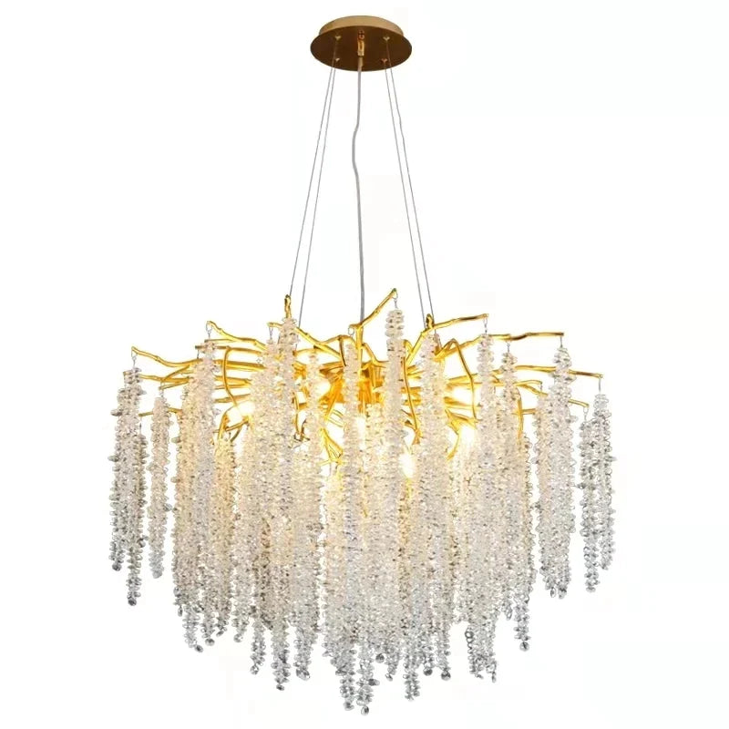 Afralia™ Modern Gold Tassel Crystal Branch Chandelier Pendant