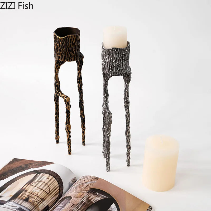 Afralia™ Trio Alloy Candle Holders Desk Decor Romantic Candlestick Aesthetic Room Decor
