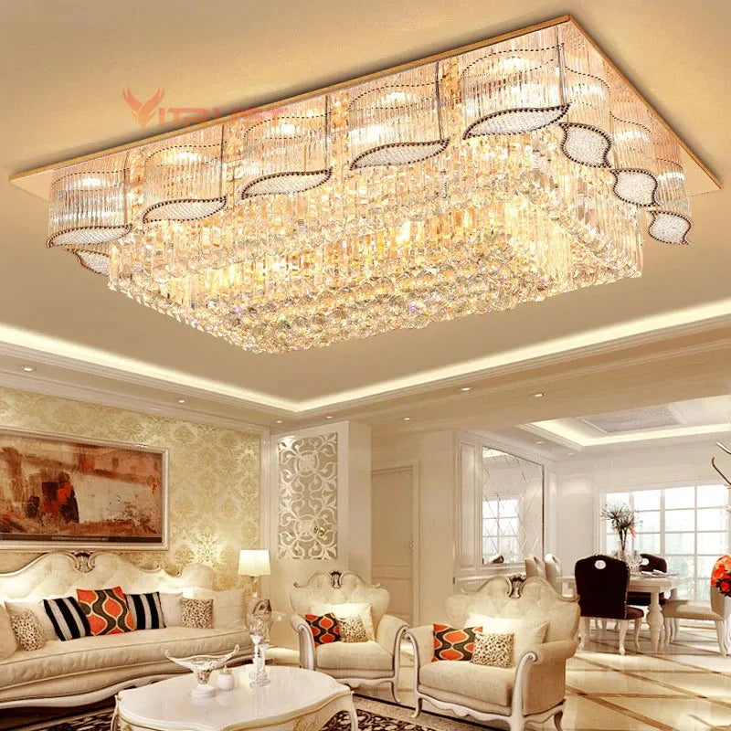 Afralia™ Gold Crystal LED Ceiling Lamp for Living Room Bedroom Hotel Luxury Lighting