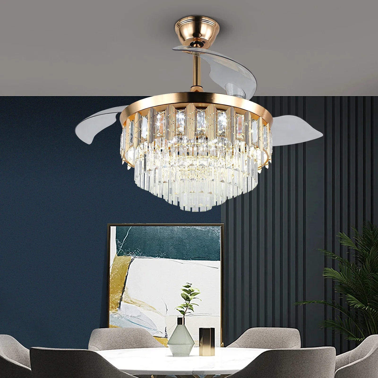 Afralia™ Crystal Pendant LED Ceiling Fan for Smart Home Decor