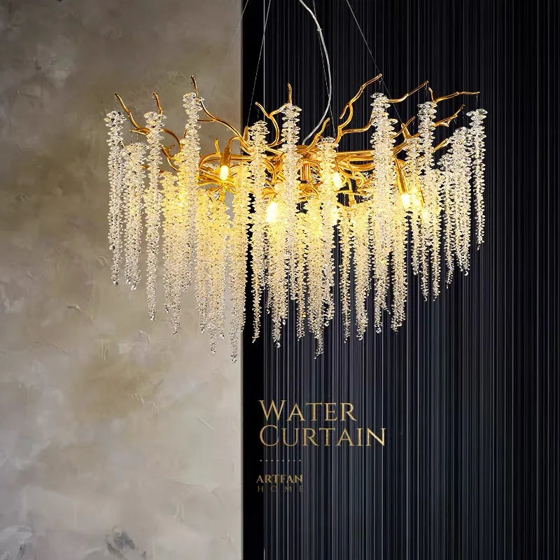 Afralia™ Crystal Branch Chandelier: French Style Romantic Tassel Ceiling Lamp