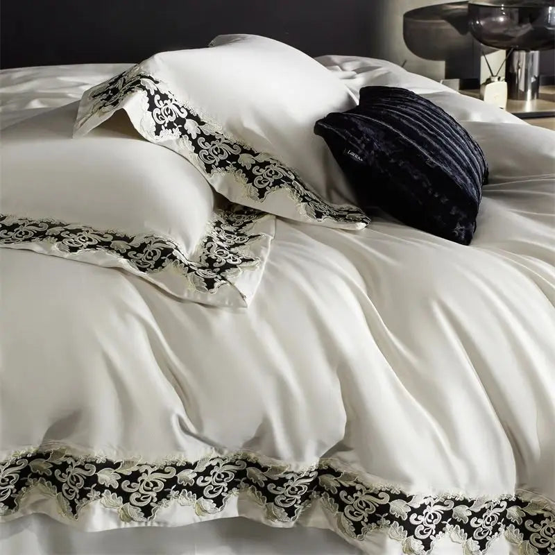 Afralia™ Luxury Embroidery Bedding Set: Soft, Silky, Breathable 4Pcs Set